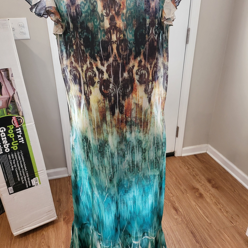 Reba Teal Green Ombre Maxi Dress with Gold Accent - Picture 2 of 3